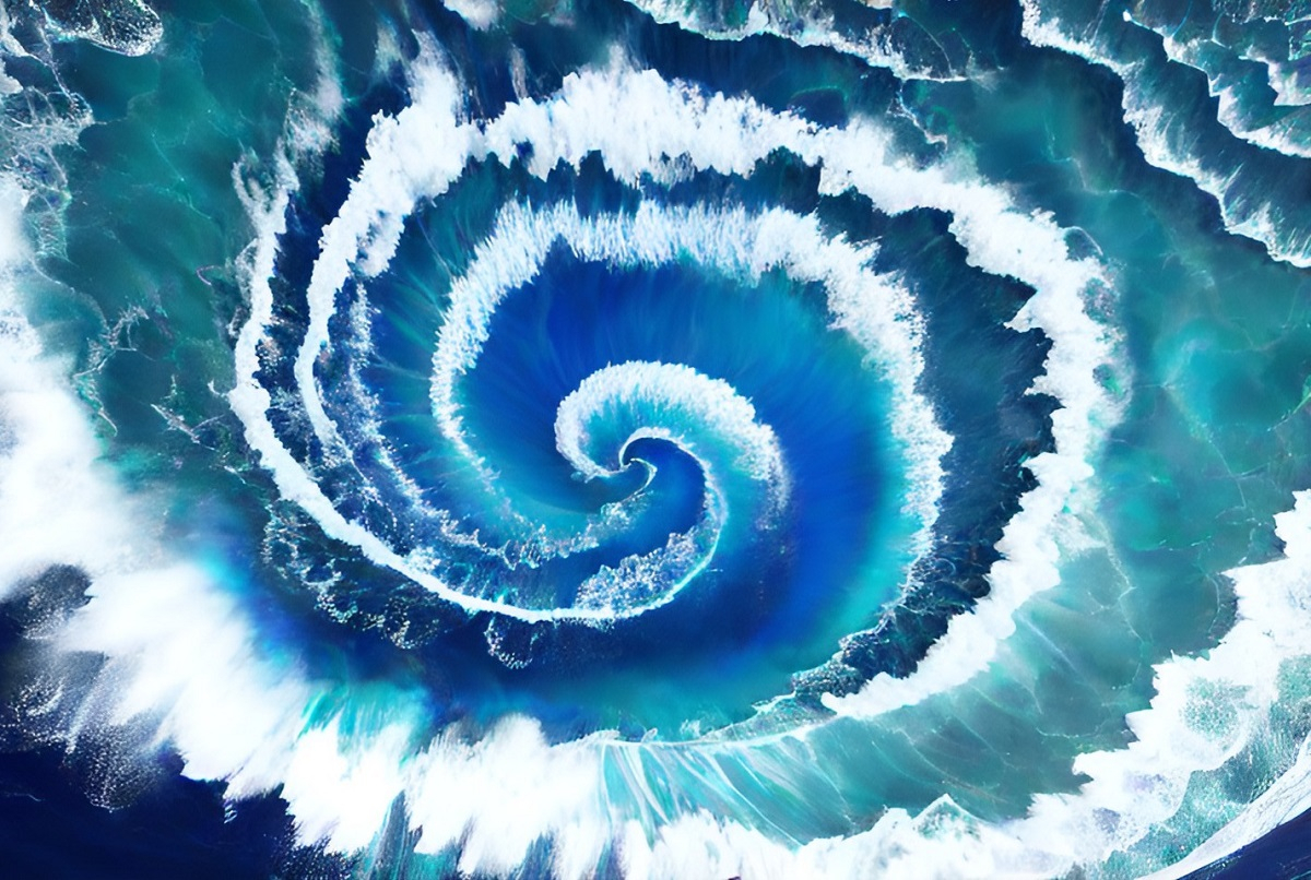 An artistic representation of an ocean vortex. Generated by Dream.ai neural network
