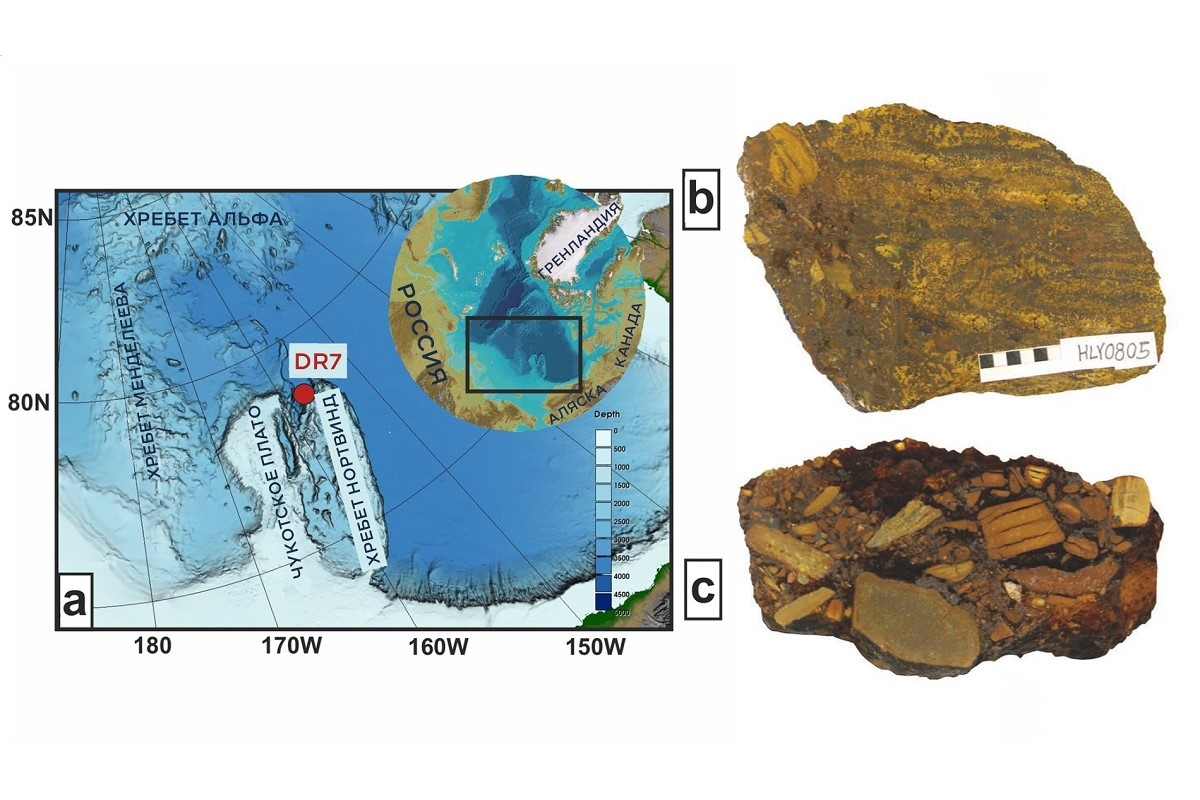 Map of the Amerasian Basin and a sample of the goethite found