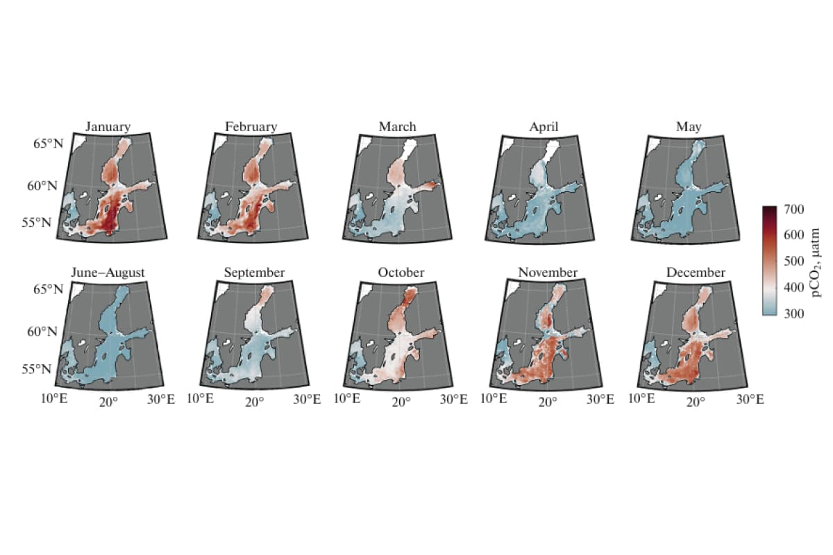 Intra-annual spatial variability of pCO₂ in the surface layer of the Baltic Sea in 2022. Source: Journal Oceanology