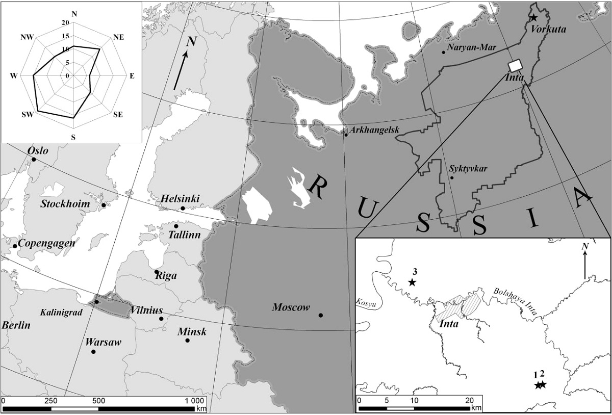 Location of sampling sites: the background reference areas (sites 1 and 2); the area affected by aerotechnogenic pollution (site 3) © Provided by Evgeny Abakumov
